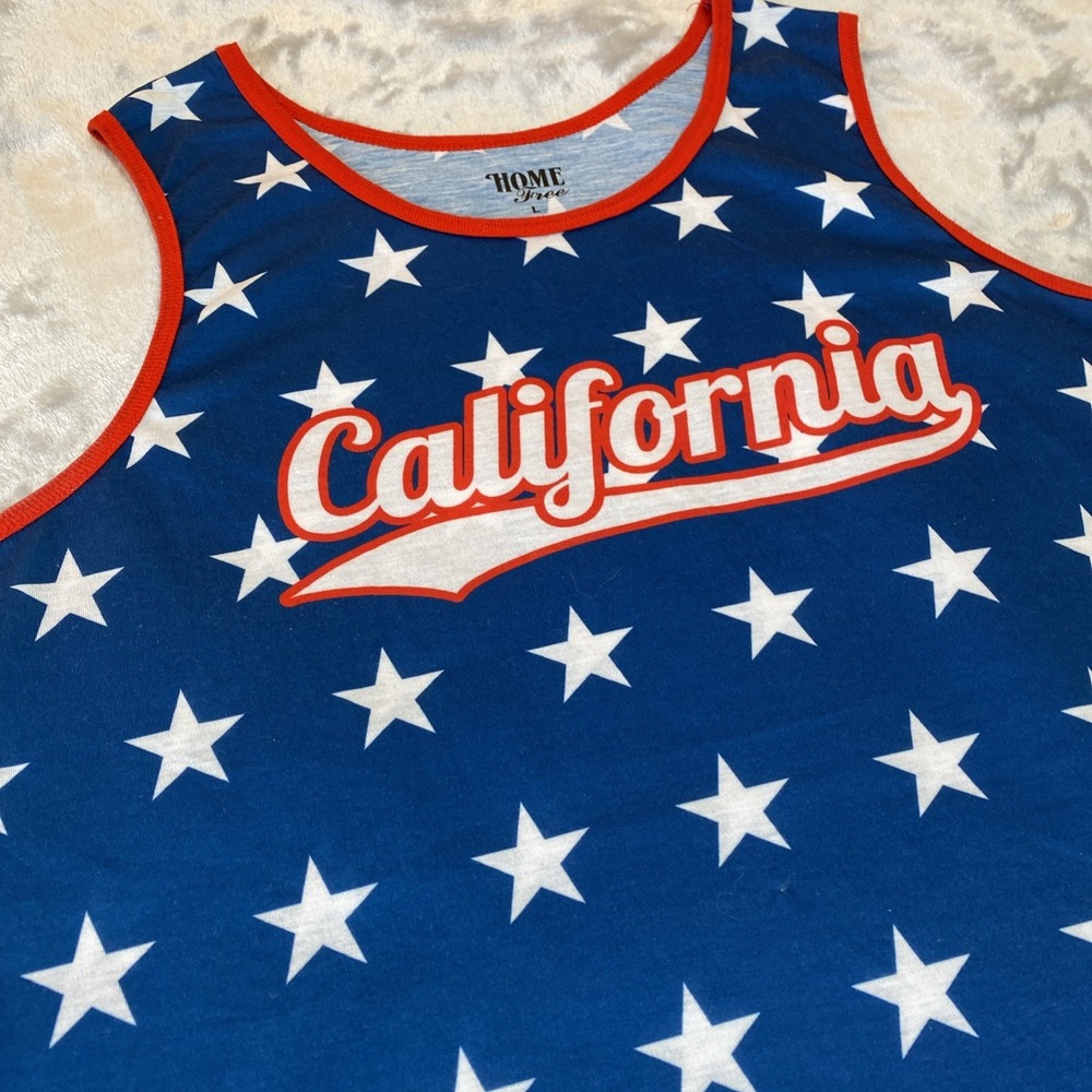 Home‎ Free Tank Top Men Large Blue California Star Print Patriotic Americana